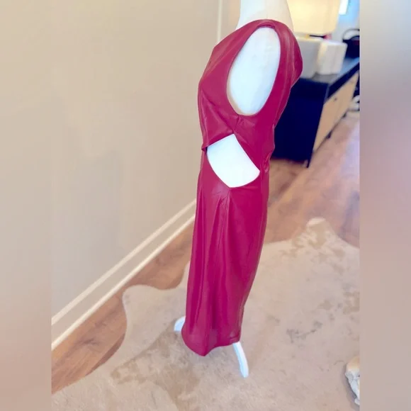 •House of Harlow 1960 •x REVOLVE •Bordeaux Faux Leather •Midi Dress Red •Size:S - Picture 9 of 9